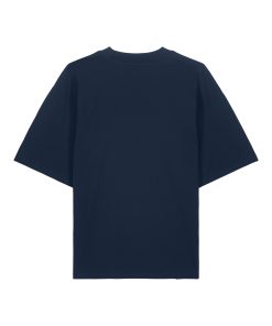 Camiseta oversized azul marino sin diseño, vista trasera.