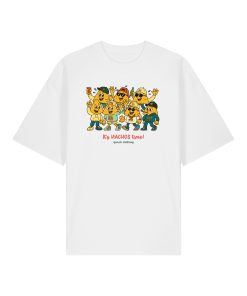 Camiseta oversized blanca con ilustración divertida de nachos y texto “It’s NACHOS time!”