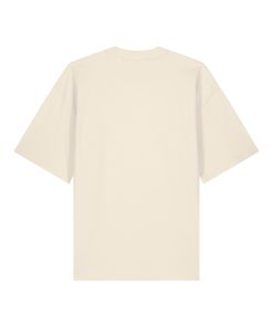 Camiseta oversized color crema sin estampado, vista trasera.